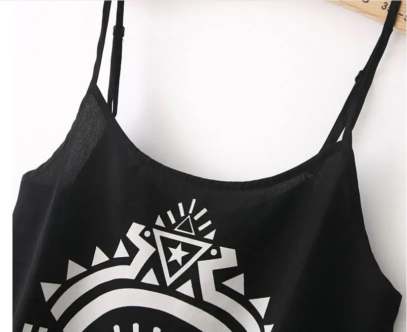 
spaghetti strap front printed black casual women camisole tank tops 