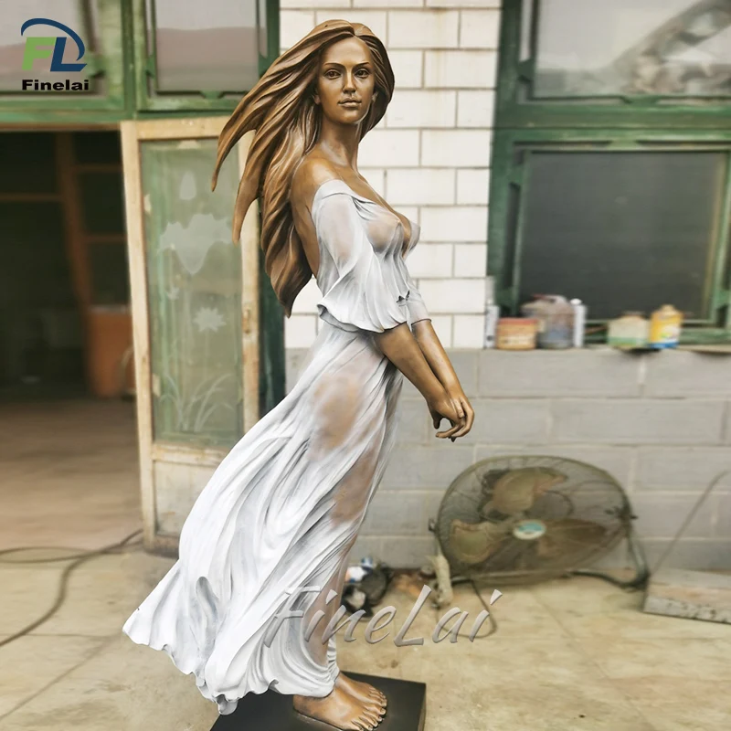 Finelai good quality outdoor decorative metal bronze woman statue