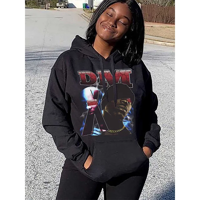 Spring and winter hot fashion hoodie DMX printed large size loose ladies hoodie
