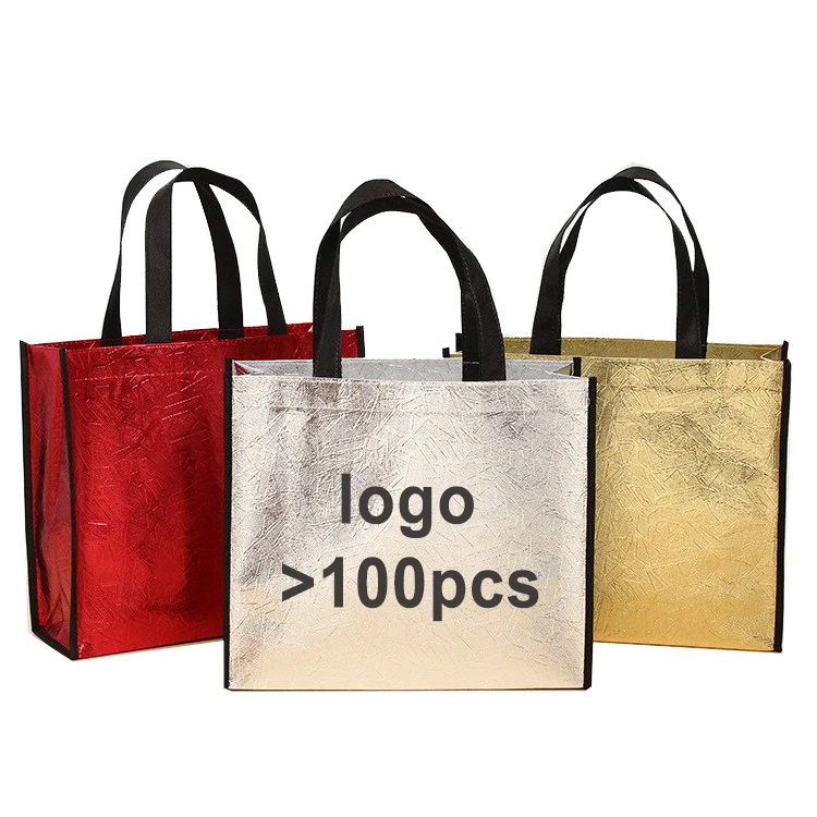 logo print reusable non woven aluminum foil luxury gold tote bag