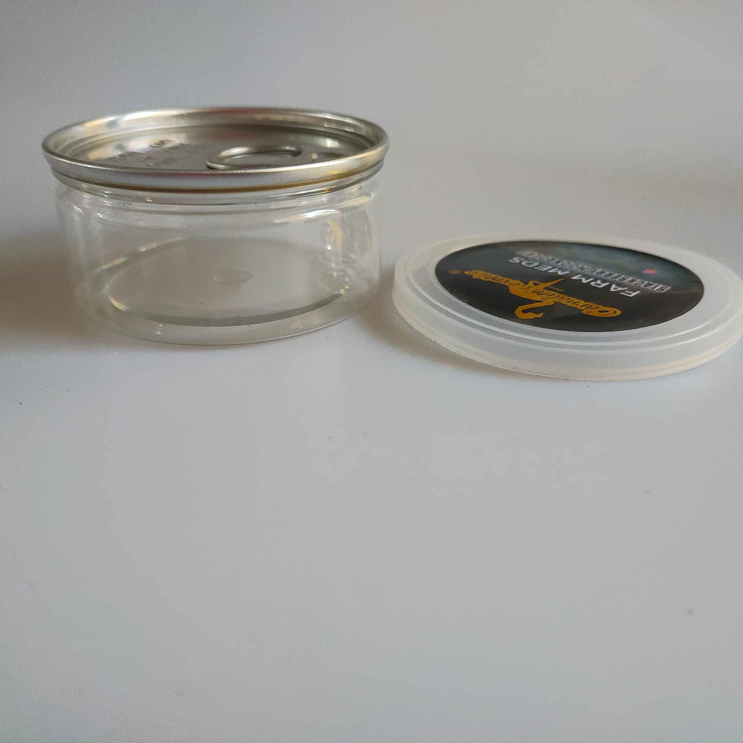 
100ml clear can pressitin tuna cans tin plastic cans with labels 