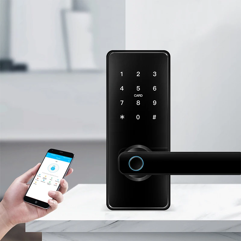 Manufacture oem price Tuya App TTlock ID card fingerprint keyless smart home door handle lock