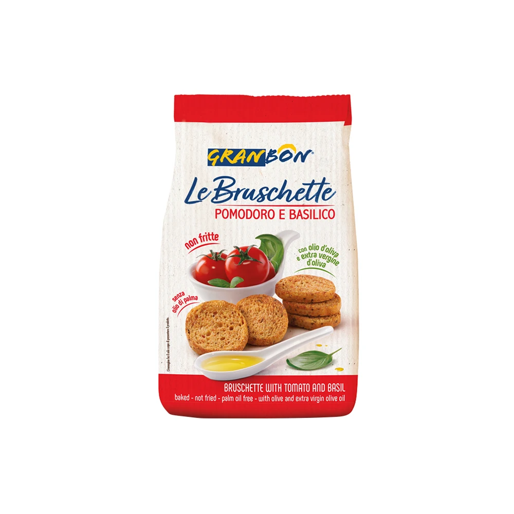 Italian Brand Unique Taste 150 G Tomatoes And Basil Toasted Bread Bruschetta Healthy Wheat Snacks