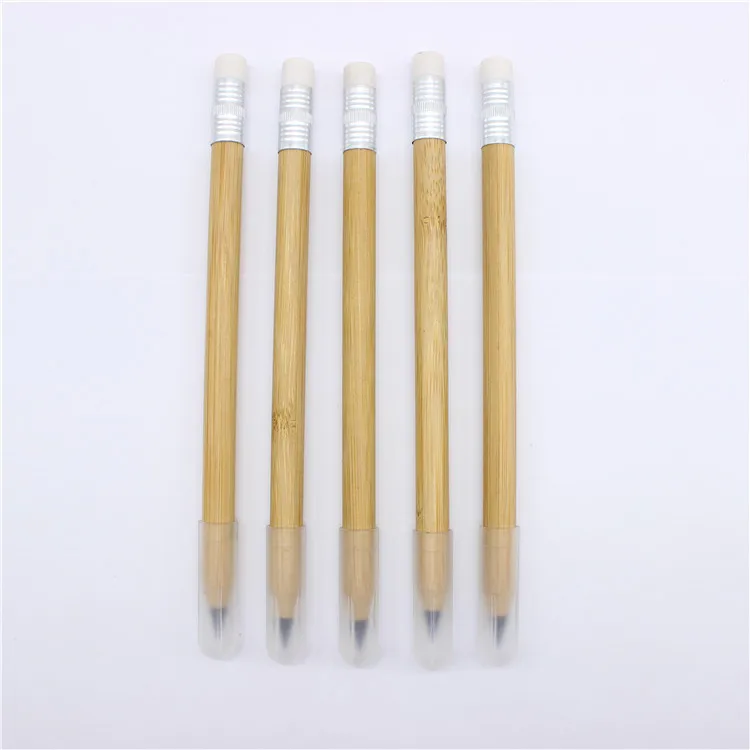 customized laser engraved logo eco friendly Bamboo wood inkless pen and pencil for students with cap and eraser