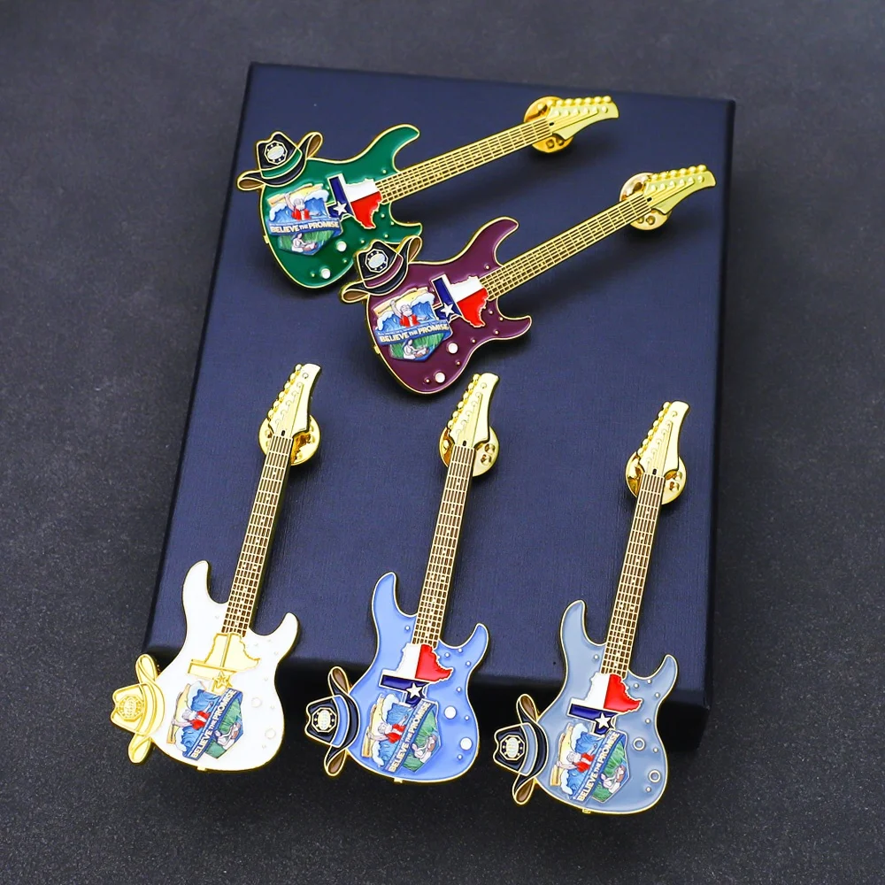 Manufacture Guitar Cartoon Custom Badge Metal Soft Enamel Emblem Badge Brooch Lapel Pin For Clothing And Hats