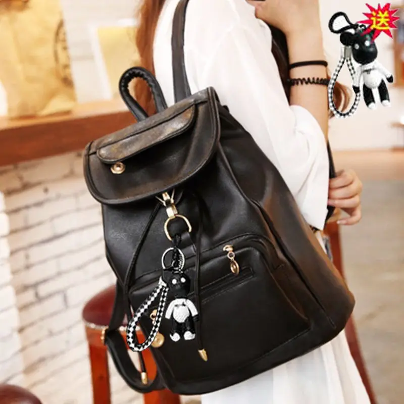 Korean stylish travel pu leather school shoulder bag fashion cute student mini backpacks for girls