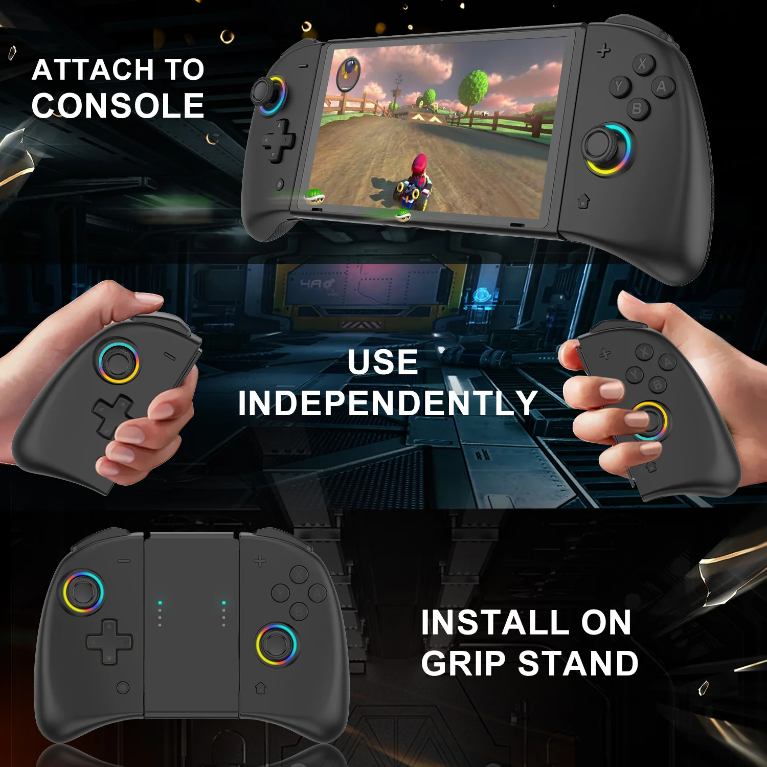 Joy Pad Controller for Switch/Switch OLED, Wireless Replacement Switch Controller 8 Colors Adjustable LED Joypad Controller