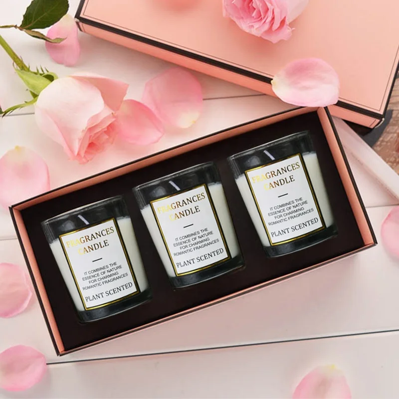 
White jars and boxes private label glass tumbler natural wax popular set scented candle 