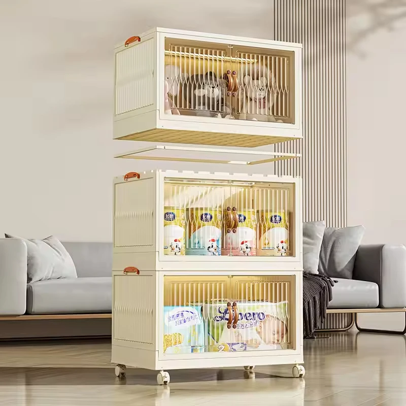 Collapsible Clothing Storage Bins with Lids Wheels Plastic Folding Stackable Closet Organizer Storage Box with Doors for Home