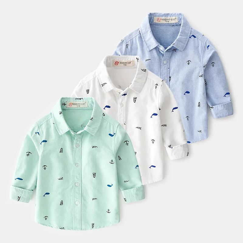 
2019 Autumn New Korean Kids Clothes Simple Abstract Boy Boutique Printed Cartoon Long-sleeve Shirt 