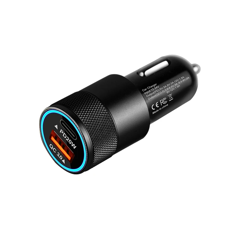 Factory stock fast car charger dual port type c pd 20w usb qc3.0 for mobile phone