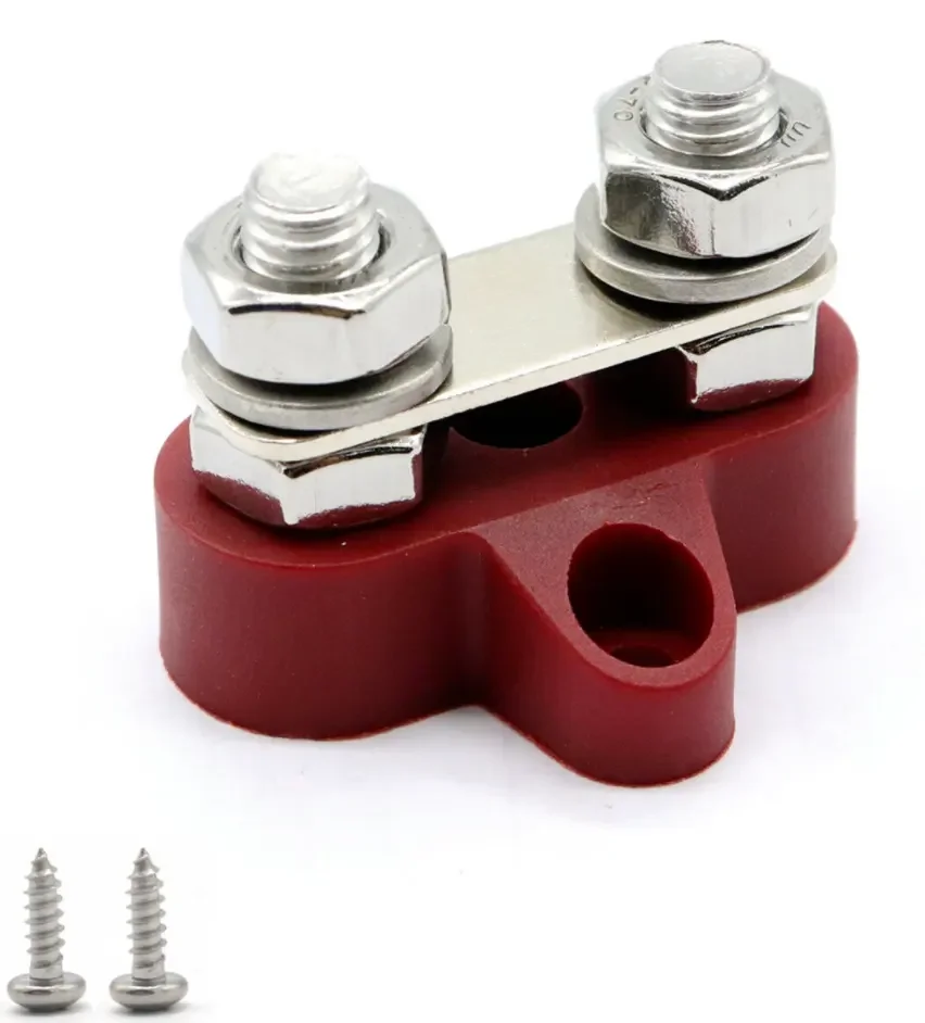 Battery Terminal Block Set Bus Bar M10 Studs Post Busbar Power Distribution Block with Red/Black for Marine RV Boat