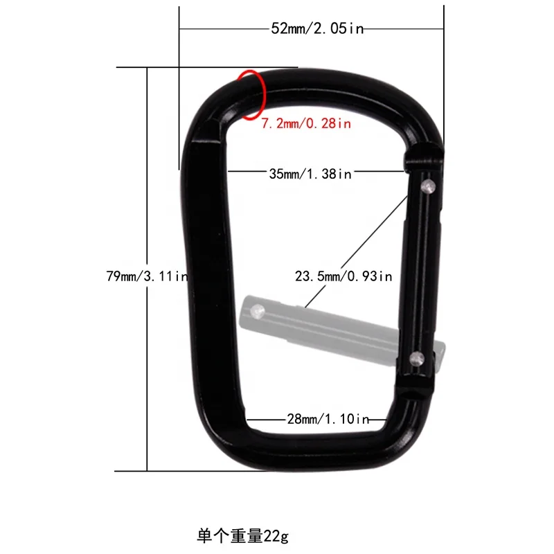 BaiChao 8# Square flat Squash Double rivet quick link black snap carabiner Aluminum Alloy metal hook for hiking/pet bowl/tent