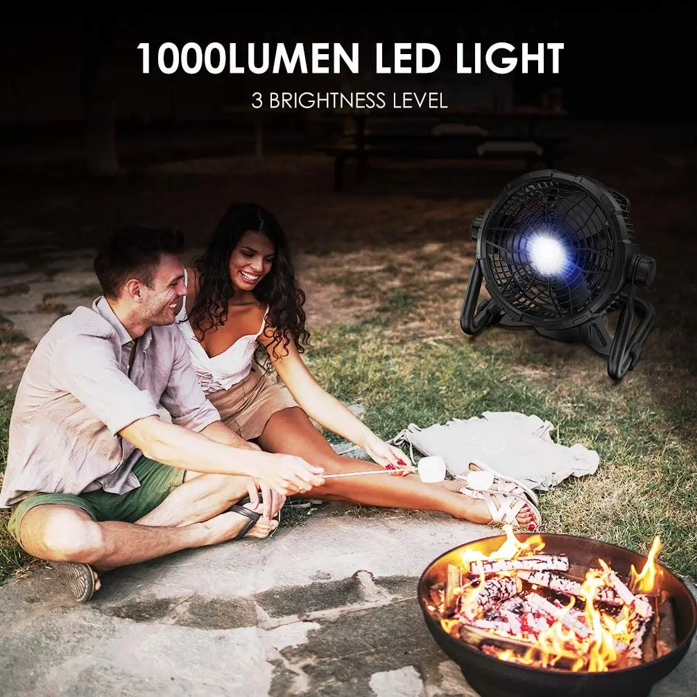 Outdoor Floor Fan with Light 14400mAh 12-Inch Large Battery Operated Powered Fan Portable Rechargeable Fan