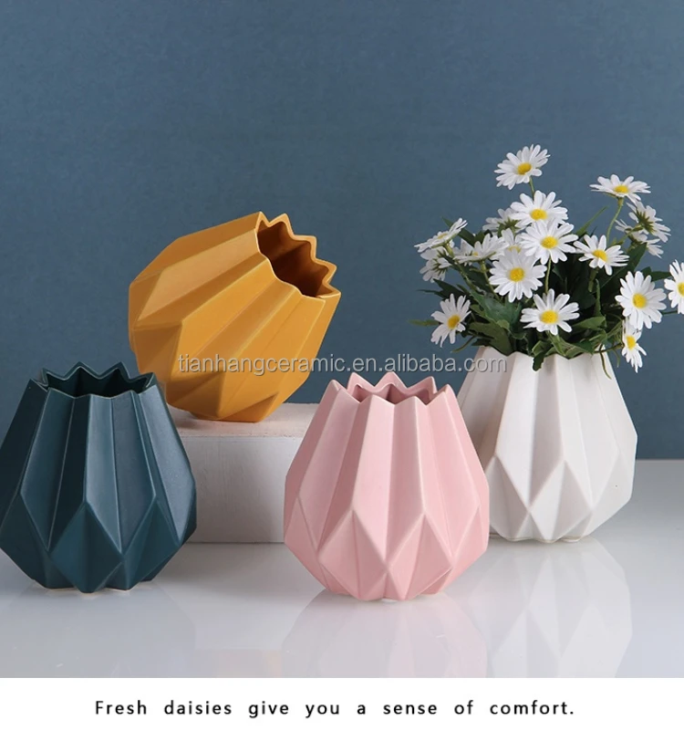 Nordic Interior table decoration Accessories Origami shape White Ceramic Vases For office Home Decor.jpg