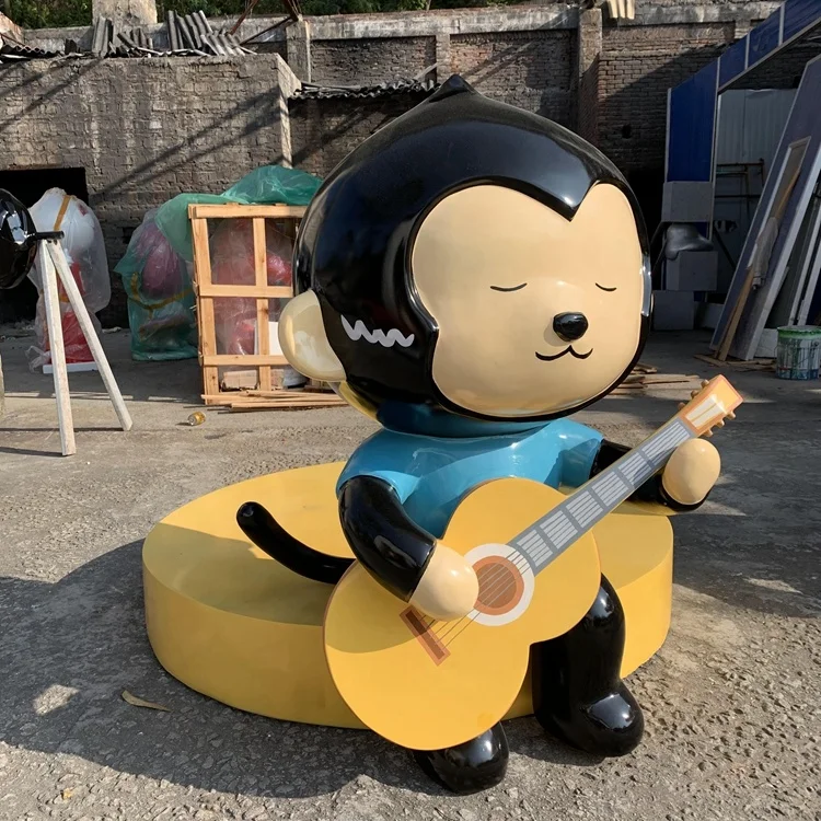 Play guitar monkey cartoon Art animal model cartoon statue custom factory Large outdoor decorations Store props