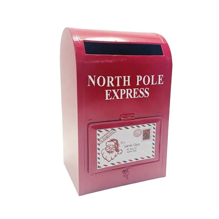 Hot Sale 2021 new year gift outdoor christmas party Decorations metal red Santa Christmas Postbox Letterpost