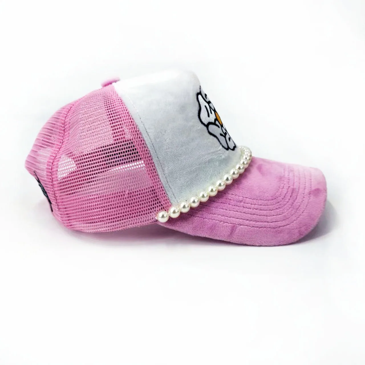 Pearl on brim pink sunshade floral sports caps Gorros adjustable embroidered logo trucker hats Snapback pearl trucker cap