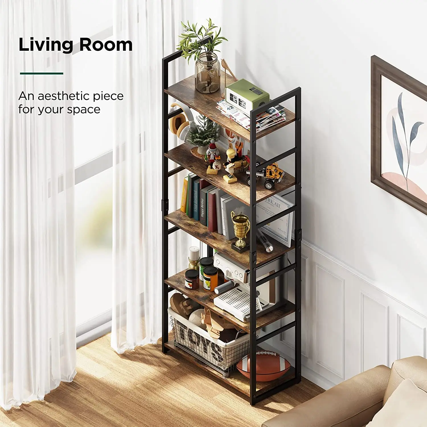 5 layers high bookcase, storage ladder, suitable for study/living room/office vertical shelf