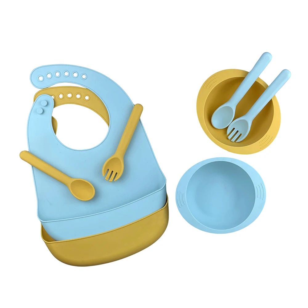 High-Quality Price Food Grade Silicone Tableware Baby Feeding Set Newborn Spoon Fork Utensils Silicone Baby Dining Set