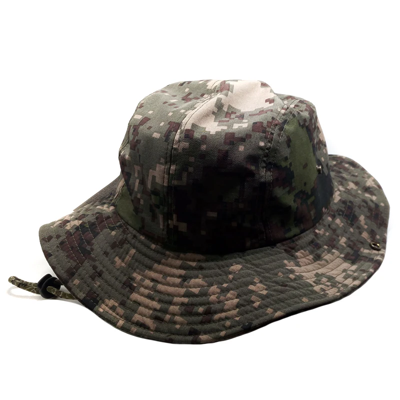 Custom Full Printed Camo Boonie Hat Fisherman Caps Wholesale Outdoor Quick Dry Wide Brim Hiking Bucket Hat