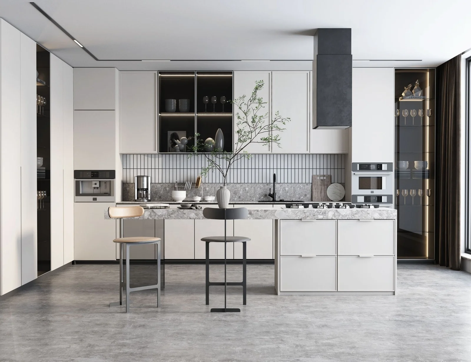 Contemporary Simple European Waterproof Durable Paint Glass Pvc Lacquer Wood Kitchen Storage Cupboard