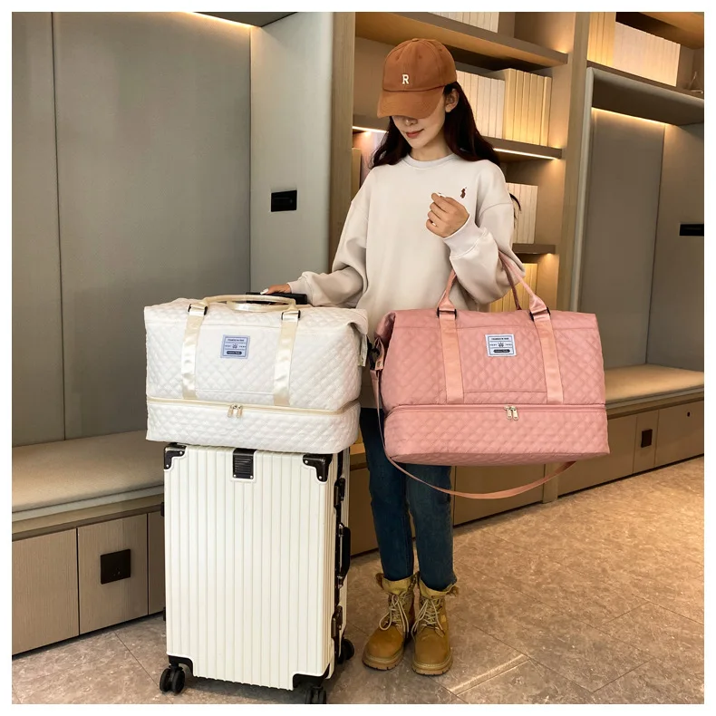 Large Capacity Weekender Travel Bag With Wet Pocket Shoes Compartment 2pcs Carry On Duffel Tote Bag Set With Small handbag