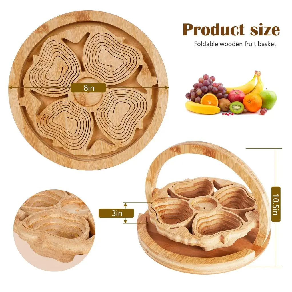 Factory Customized Foldable Vegetable Storage Basket Multi-style Fruit Bowl Holder Basket Bamboo Fruit Storage Baskets