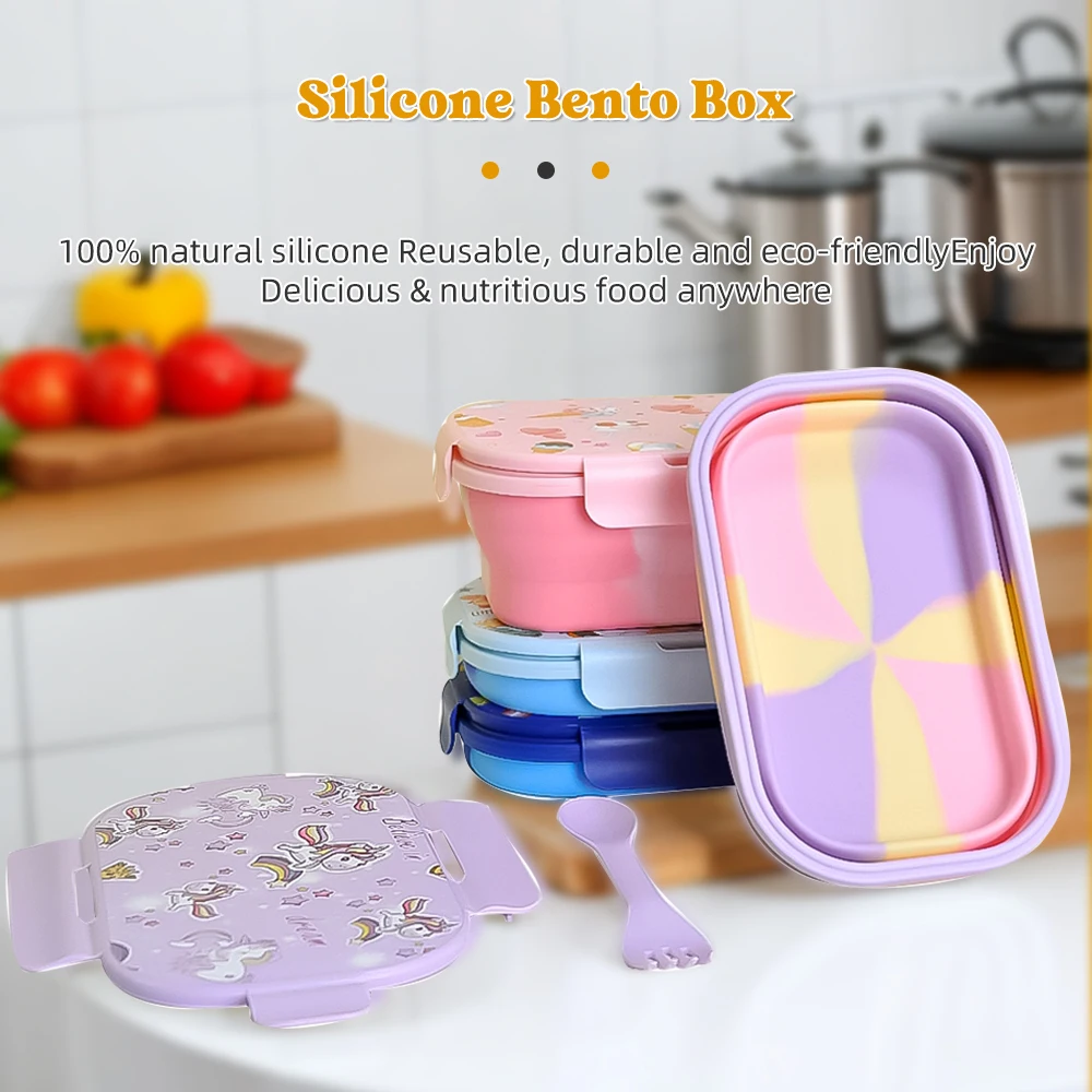 Collapsible Food Container Portable Storage Microwave Safe Bento Foldable Silicone Lunch Box