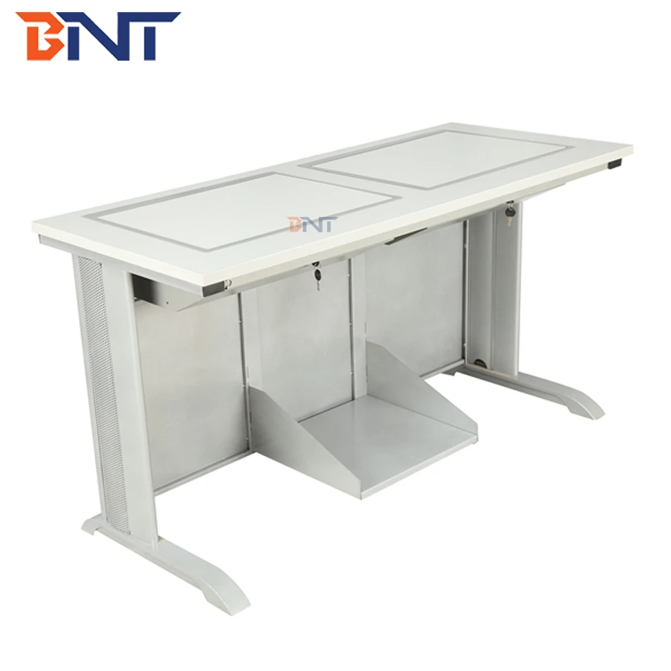 dual student computer desk flip up hidden lcd screen case used in  training room