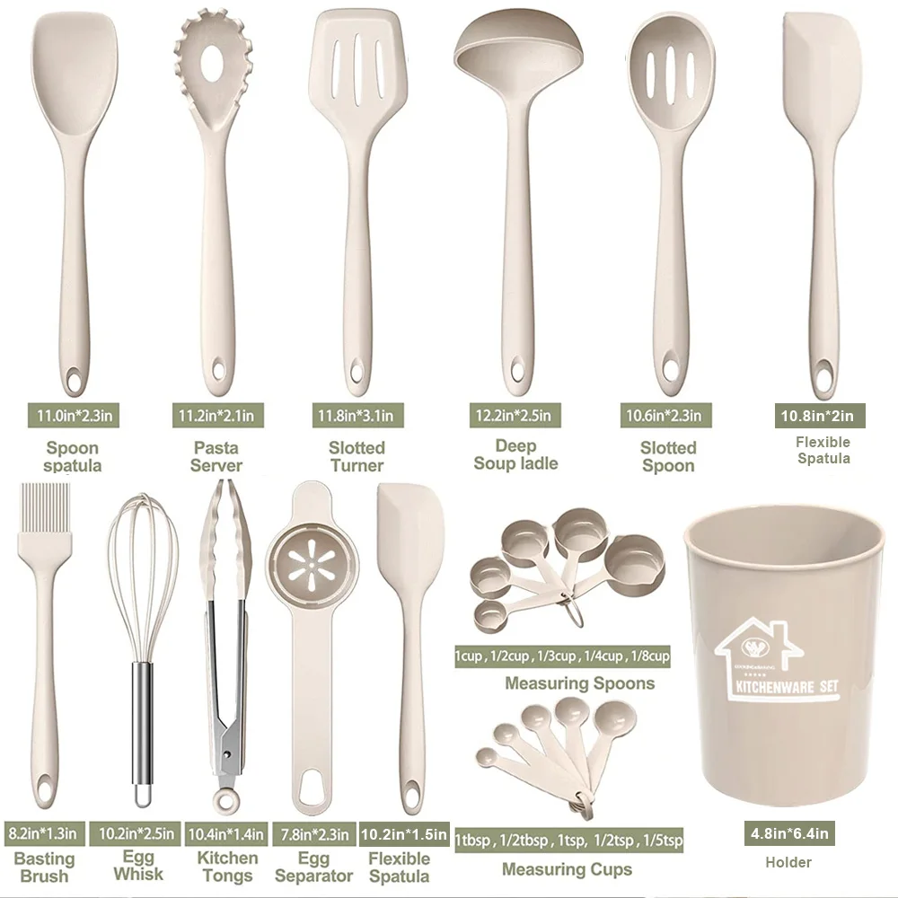 Kitchen Appliances Accessories Cookware Sets Cooking Tool Silicone Kitchen Utensils Set With Wooden Handle For Cooking