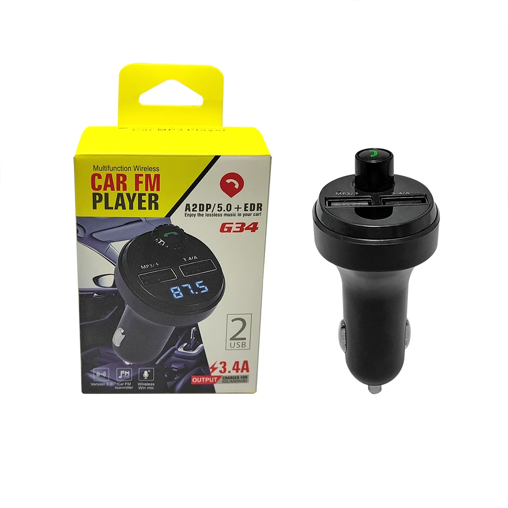 G34 5V 3.4A USB Output car charger Dual USB wireless BT Car mp3 player fitment MF transmitter Smartphone and car connectors