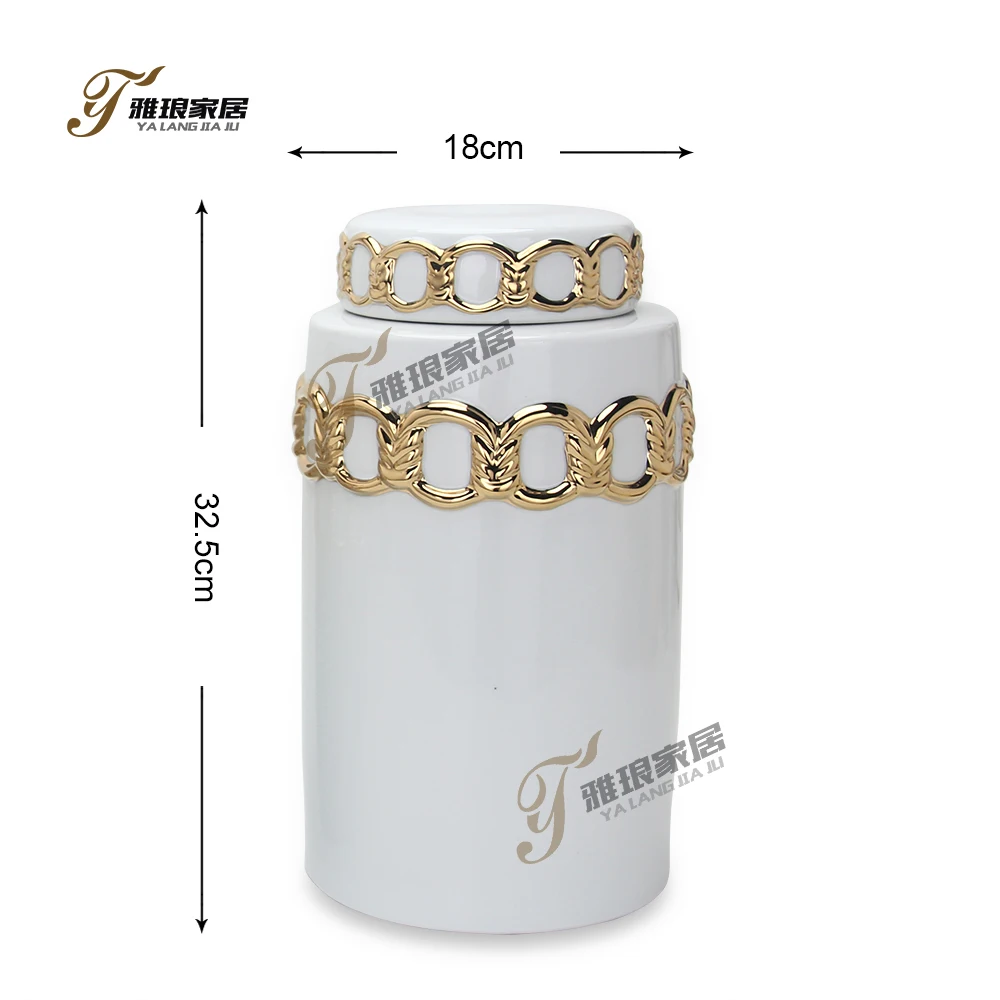 Factory wholesale Tabletop Dining Accessory White Gold Luxury Decor Vase Ginger Jar for Home Wedding Decoration