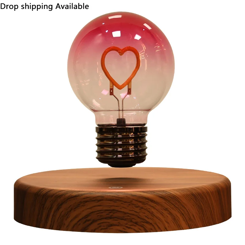 Magnetic levitation floating heart bulb with USB rechargeable wooden base table lamp for Bedroom bedside decor dropshipping