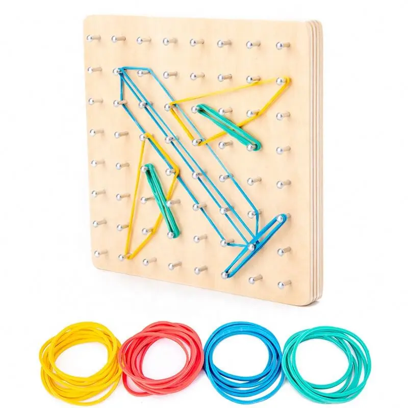 A Wooden Geometric Board Mathematical Manipulative Array Block Geo Board Graphical Educational Toy With Pattern Cards Montessori