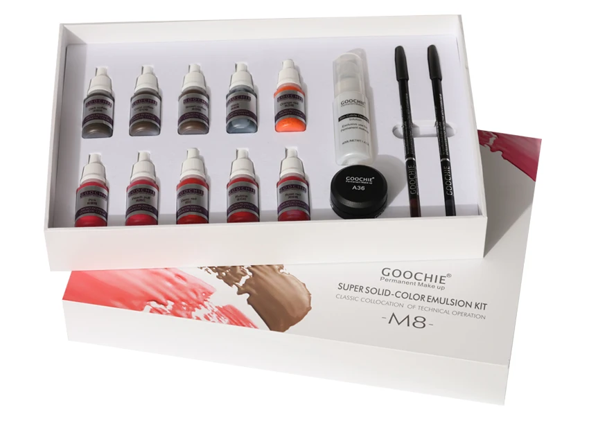 Professional Goochie M8 Kit 10 Colors Permanent Makeup Pigment Kit Tattoo Supplies Tattoo Ink Kit for Eyebrow Lip