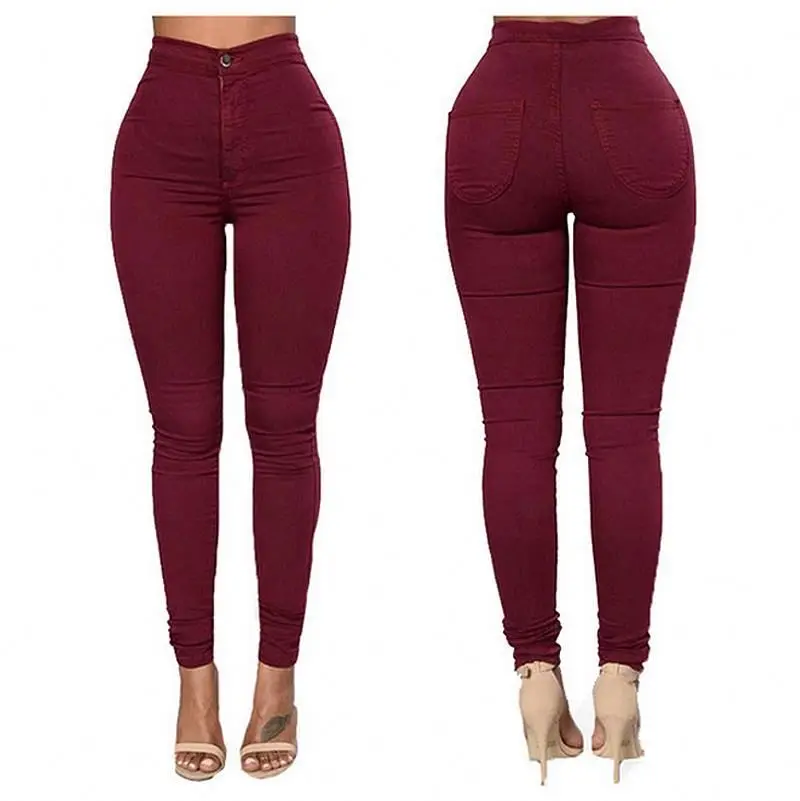 
Wholesale Custom Women Stretch High Waist Candy Color Skinny Jeans Denim Pants Trousers Women Pencil Pants 