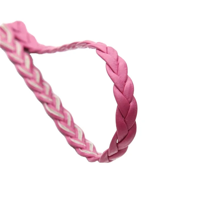 Make lovely pink Color 5mm wide flat Pu Leather String Braided Cord for jewelry making