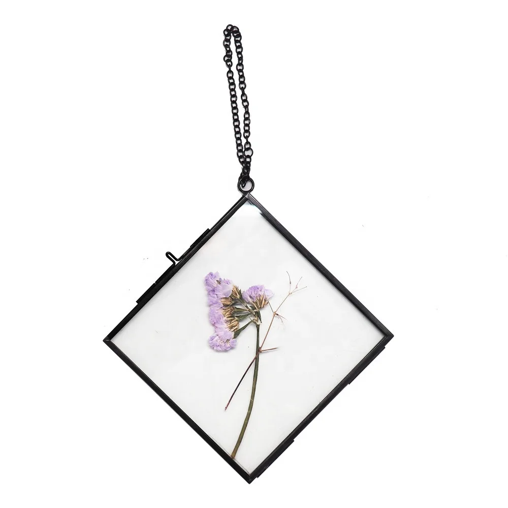 Wall hanging photo frames with dried flowers copper hanging photo frame