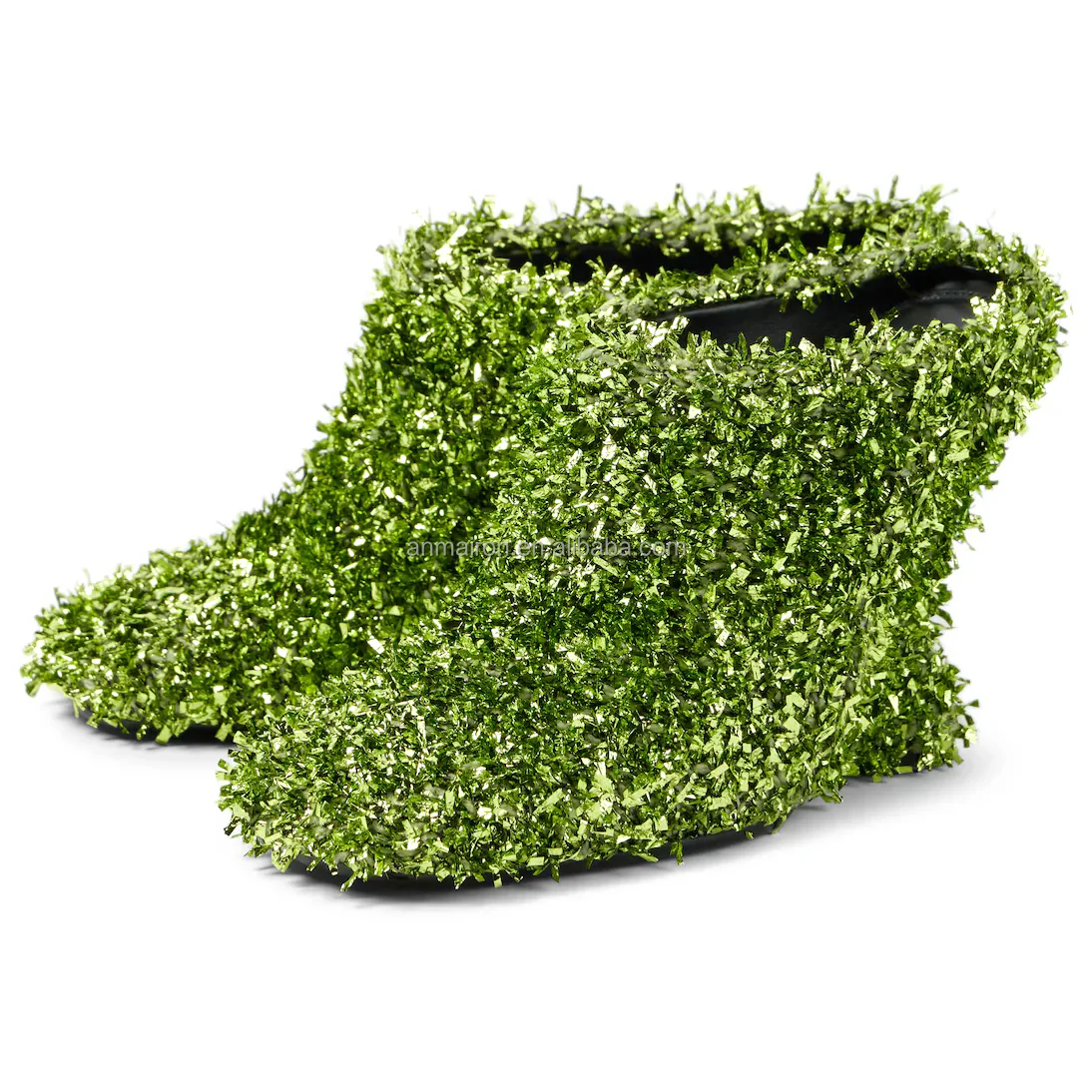 Designer Brand Shoes Green Glitter Metallic Wedge Heel Sandals Square toe Shoes For Women