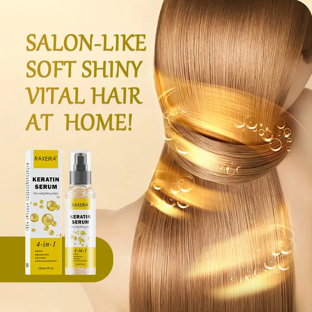 Private Label Keratin Hair Serum Hair Product 120ml Organic Vitamin E Hydrolized Keratin Coconut Oil 4-IN-1 Hair Care Essence