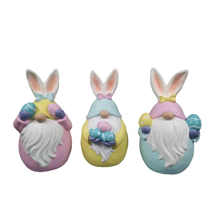 Novel Easter Egg Shape Gnome Figurine with Rabbit Ears for Holiday Party Ornament and Gifts