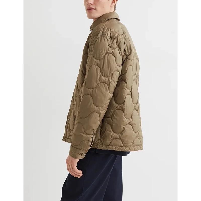 Wholesale Custom Design Lightly Padded Shirt jacket Button Up Men Khaki Windproof Winter Quilted Jacket