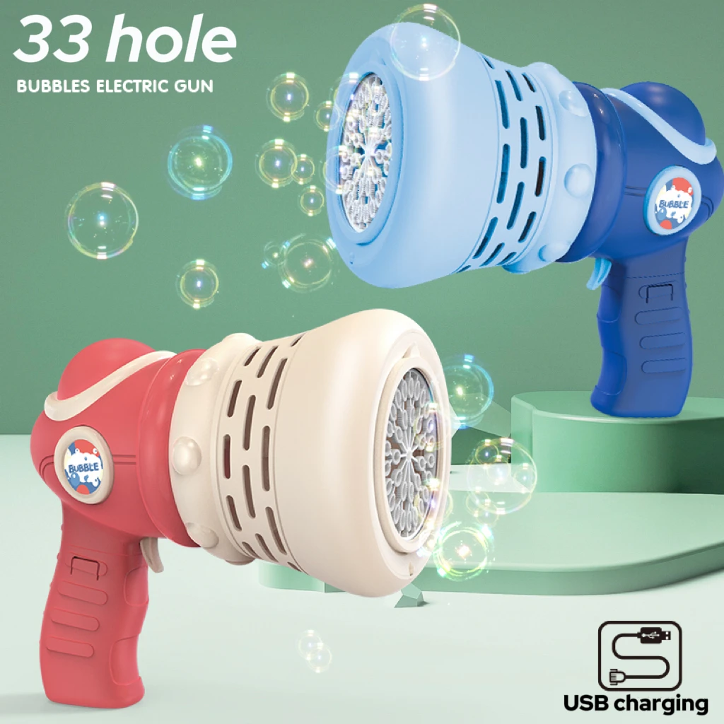 Hot Sale Summer Bubble Gun 33 Holes Automatic Blower Soap Bubbles Machine Gun Blowing Bubbles Light Up Outdoor Toy For Kids