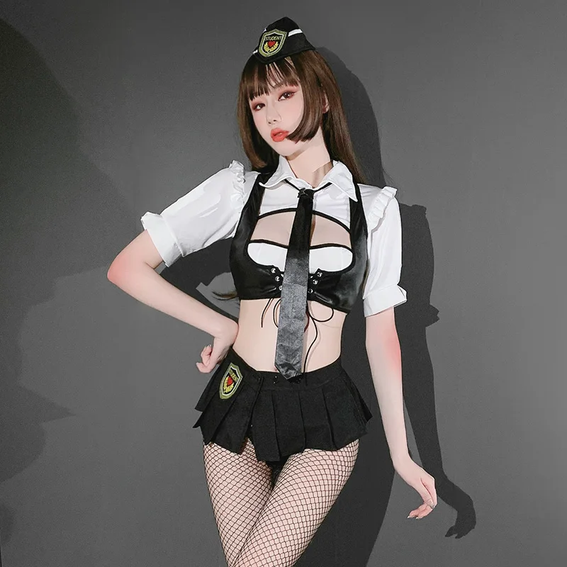 Wholesale top quality babydolls temptation sexy stewardess uniform with Pleated skirt