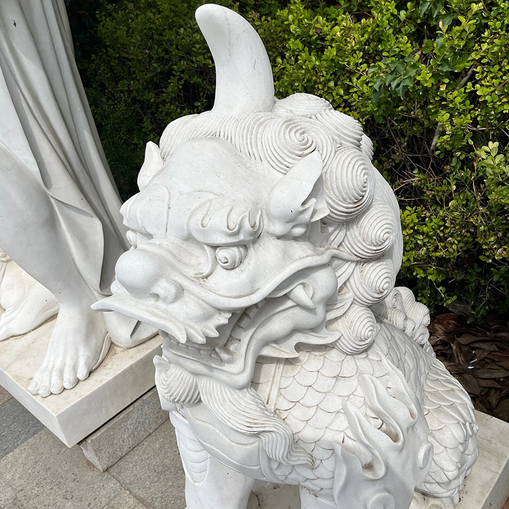Factory custom Foo Dog Statue Marble Marble Animal Statue Chinese Foo Dog Lion