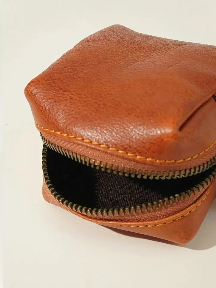 Custom Vegan Leather Small Coin Purse Square Shaped Women Wrist Strap Key Chain Coin Purse