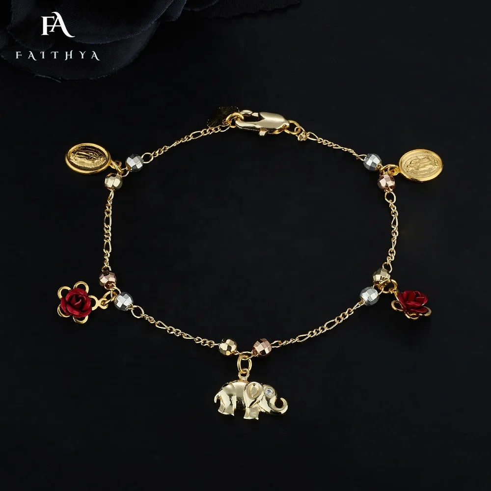 FB0064 горячая Распродажа Религиозный браслет Девы Марии 18k позолоченный с маленькой подвеской из бисера цветок слон
