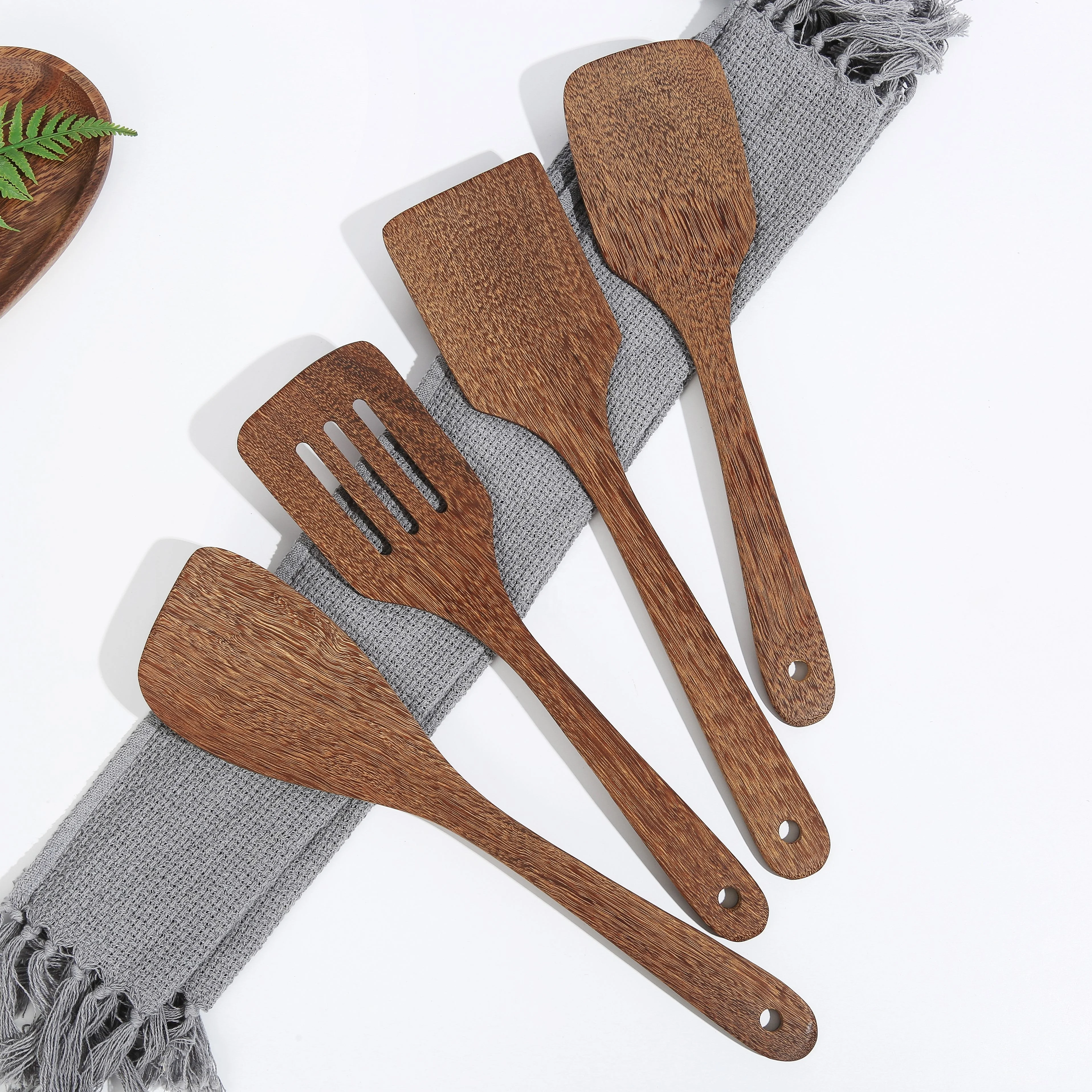 Natural Eco Friendly Heat, Resistant Bamboo Spurtle Kitchen Utensils Acacia Teak Wood Spoon Spatual Spurtle Sets