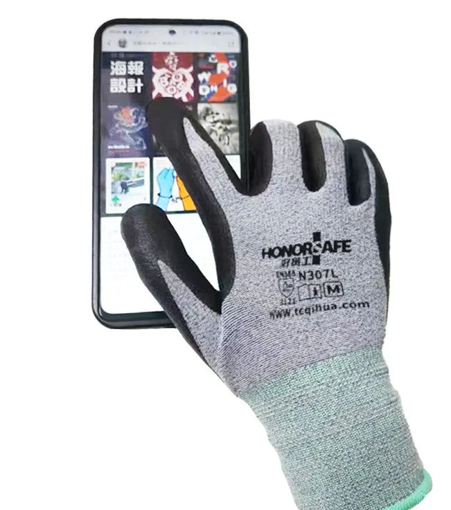 XL Size 15 Gauge Nylon Spandex Work Gloves Good Grip Anti-Slip Nitrile Sandy Coated Auto Assembly Construction Safety Hand